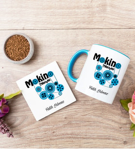 Makine Teknisyeni Mavi Kupa Bardak Ve Bardak Altlığı Seti