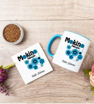 Makine Teknisyeni Mavi Kupa Bardak Ve Bardak Altlığı Seti