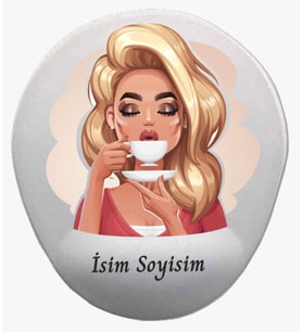 Kişiye Özel Kahve İçen Kadın Desenli Mouse Pad Bilek Destekli