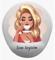 Kişiye Özel Kahve İçen Kadın Desenli Mouse Pad Bilek Destekli