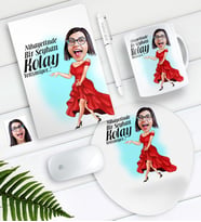 BK Gift Kişiye Özel Bayan Kolay Yetişmiyor Karikatürlü Defter Kalem Kupa Mouse Pad Seti-1 (Model 1)