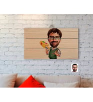 BK Gift Kişiye Özel Erkek Ressam Karikatürlü Otantik Ahşap Palet Tablo-1