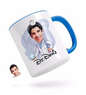 BK Gift Kişiye Özel Erkek Diş Hekimi Karikatürlü Mavi Kupa Bardak-3