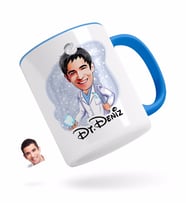 BK Gift Kişiye Özel Erkek Diş Hekimi Karikatürlü Mavi Kupa Bardak-3