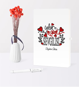 BK Gift Kişiye Özel Yılın En Güzel Sevgilisi Temalı Beyaz Defter Kalem Seti