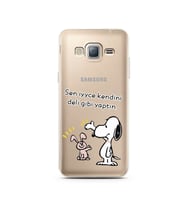 Snoopy Tasarımlı Süper Şeffaf Silikon Telefon Kılıfı Samsung J3 (2016)