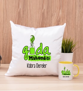 Gıda Mühendisi Kare Yastık ve Sarı Kupa Bardak