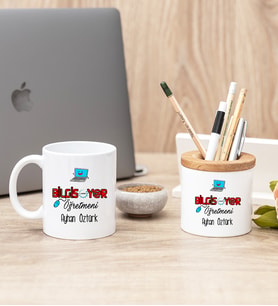 Bilgisayar Öğretmeni Beyaz Kupa Bardak Ve Kalemlik Seti