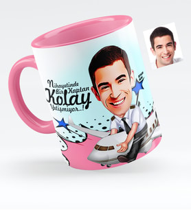 BK Gift Kişiye Özel Bay Kaptan Pilot Karikatürlü Pembe Kupa Bardak  1