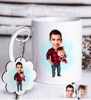 BK Gift Kişiye Özel Baba Kız Karikatürlü Beyaz Kupa ve Anahtarlık Hediye Seti-2 (Model 1)