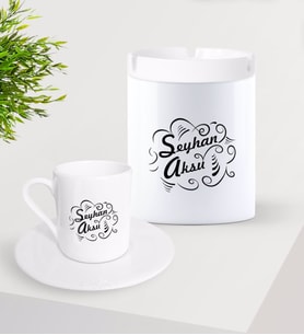 BK Gift Kişiye Özel İsimli Türk Kahvesi Fincanı ve Seramik Kül Tablası Seti-6 (Model 1)