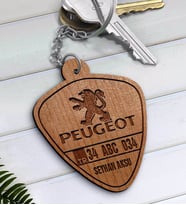 BK Gift Kişiye Özel İsimli Plakalı Peugeot Ahşap Anahtarlık-2 (Beyaz)