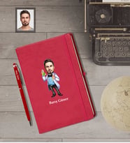 Kişiye Özel Kimyager Karikatürlü Kırmızı Defter Kalem Hediye Seti   Bay-1