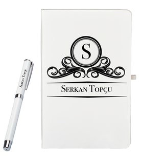 Kişiye Özel Şık Tasarımlı Beyaz Defter Ve Roller Kalem Seti