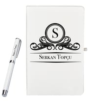 Kişiye Özel Şık Tasarımlı Beyaz Defter Ve Roller Kalem Seti