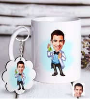 BK Gift Kişiye Özel Erkek Kimyager Karikatürlü Beyaz Kupa ve Anahtarlık Hediye Seti-2 (Model 1)