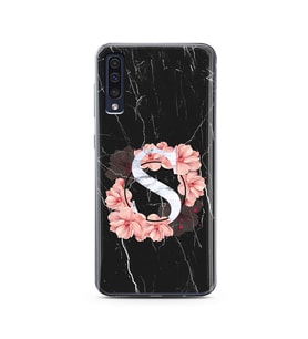 Mermer Çiçekli Harf Tasarım Süper Şeffaf Silikon Telefon Kılıfı Samsung A50 S-Ha