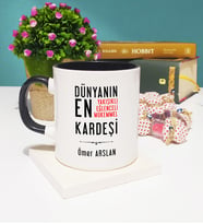 Erkek Kardeş Tasarımlı Kişiye Özel Erkek Kardeş Kupa Bardak Siyah