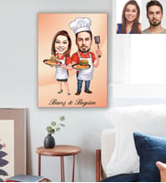 Kişiye Özel Aşçı Sevgili Karikatürlü Ahşap Tablo 30x47 Model-2