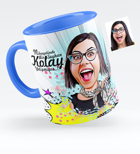BK Gift Kişiye Özel Bayan Karikatürlü Mavi Kupa Bardak  8
