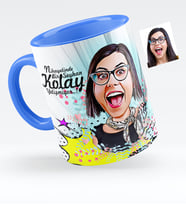 BK Gift Kişiye Özel Bayan Karikatürlü Mavi Kupa Bardak  8