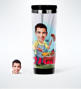 BK Gift Kişiye Özel Bay Mangalcı Karikatürlü Çelik Termos Bardak  1