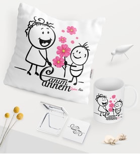 BK Gift Kişiye Özel Canım Annem Beyaz Kupa Ayna Yastık Seti - 17 (Model 1)