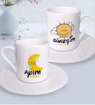 BK Gift Kişiye Özel Güneşim ve Ayım İkili Türk Kahvesi Fincanı Seti-3 (Beyaz)