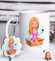 BK Gift Kişiye Özel Bayan Patron Karikatürlü Beyaz Kupa ve Anahtarlık Hediye Seti-7 (Model 1)