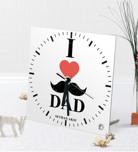 BK Gift Kişiye Özel Babamı Seviyorum Masaüstü Kare Cam Saat (Beyaz)