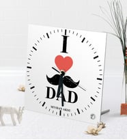 BK Gift Kişiye Özel Babamı Seviyorum Masaüstü Kare Cam Saat (Beyaz)