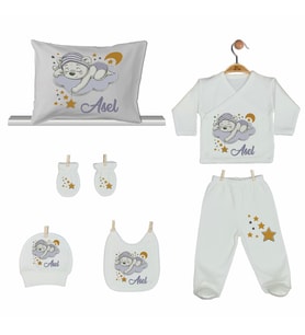 Pia Baby GL 2002 İsme Özel Ayıcıklı Yastık Zıbın Set
