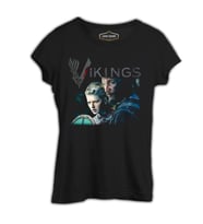 Vikings - Ragnar & Lagertha Siyah Bayan Tshirt