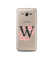 Pembe Çiçekli Harf Tasarım Süper Şeffaf Silikon Telefon Kılıfı Samsung J2 Prime 