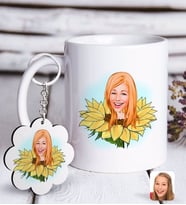 BK Gift Kişiye Özel Bayan Karikatürlü Beyaz Kupa ve Anahtarlık Hediye Seti-47 (Model 1)