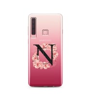 Pembe Çiçekli Harf Tasarım Süper Şeffaf Silikon Telefon Kılıfı Samsung A9 (2018)