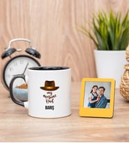Awesome Dad Siyah Kupa Bardak ve Sarı Mini Fotoğraf Çerçevesi