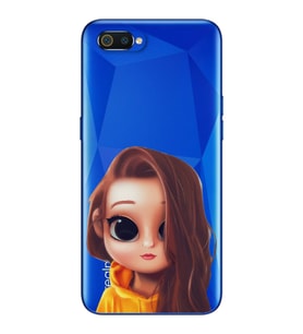 Kahve Saçlı Kız Tasarımlı Süper Şeffaf Silikon Telefon Kılıfı Oppo Realmi C2