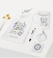 BK Gift Kişiye Özel Dünyanın En İyi Öğretmeni Temalı Beyaz Defter Kalem Kupa Ayna Seti - 8