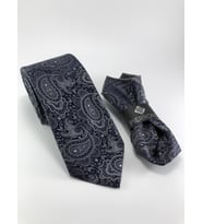 PİERRONİ GRİ ŞAL DESEN MENDİLLİ KRAVAT