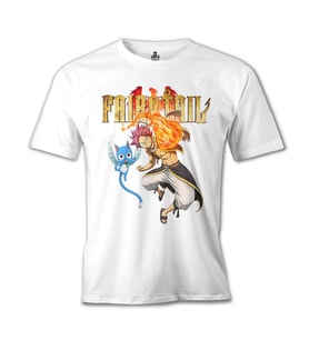Fairy Tail - Natsu & Happy Beyaz Erkek Tshirt