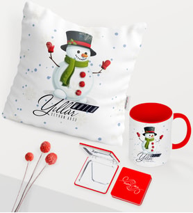 BK Gift Kişiye Özel Yılbaşı Mutlu Yıllar Temalı Kırmızı Kupa Ayna Yastık Seti - 16