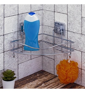Easyfix Yapışkanlı Banyo Rafı Şampuanlık Kancalı Köşe Rafı Krom
