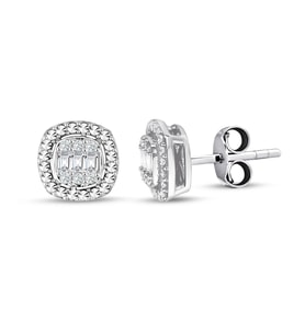 Modern Tasarım 0.24 Ct Baget Kare Tektaş Küpe