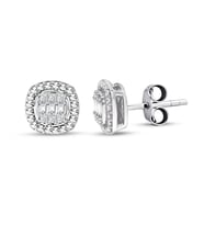 Modern Tasarım 0.24 Ct Baget Kare Tektaş Küpe