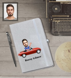 Kişiye Özel Sürücü Karikatürlü Gri Defter Kalem Hediye Seti  Bay-1