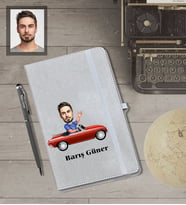 Kişiye Özel Sürücü Karikatürlü Gri Defter Kalem Hediye Seti  Bay-1