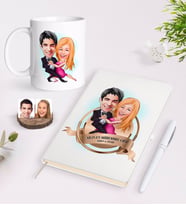BK Gift Kişiye Özel Yılın En Mükemmel Çifti Karikatürlü Beyaz Defter Kalem ve Kupa Seti-13 (Model 1)