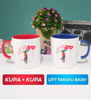 İkili Sevgiliye Sevgililer Günü Hediyesi 3 Kupa Bardak Kırmızı Lacivert