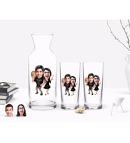 BK Gift Kişiye Özel Renkli Baskılı Sevgililer Karikatürlü İkili Rakı Bardağı ve Karaf Hediye Seti-18 (Model 1)